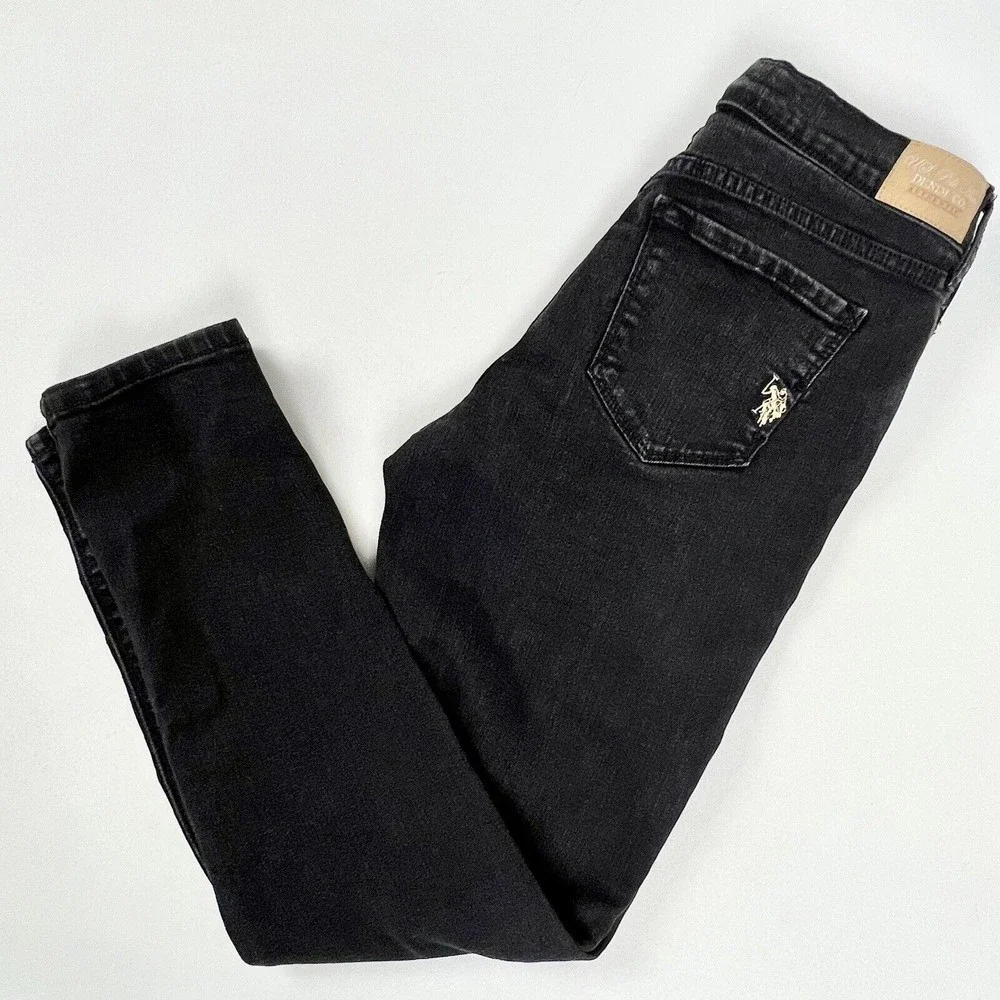 U.S. Polo Assn. Denim Co. Black Denim Skinny Jeans Mid-Rise Stretch Size 8 Short - Picture 9 of 12